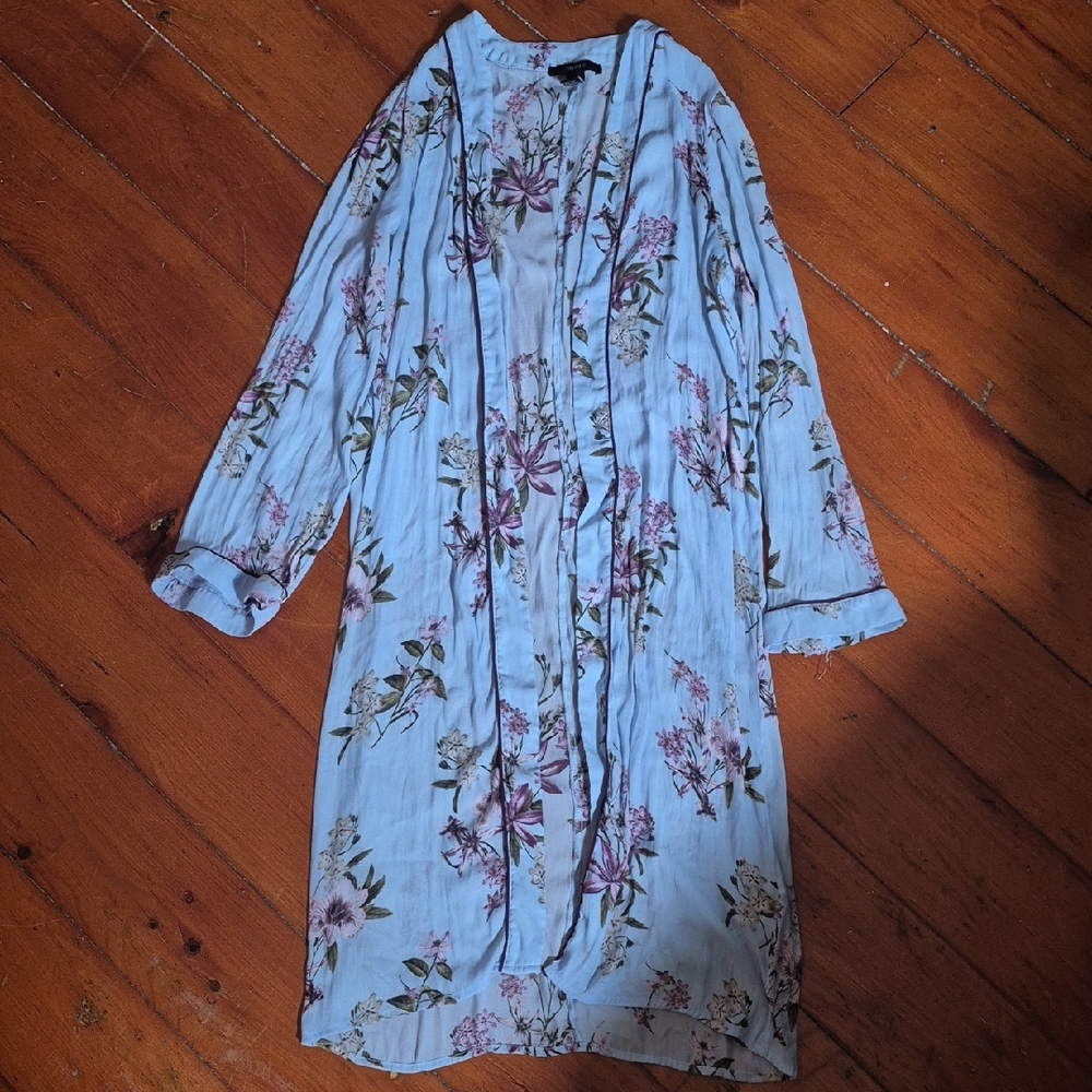 EUC Forever 21 long cardigan, size S, blue floral